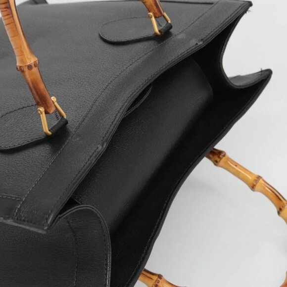 GUCCI Bamboo Hand Bag Leather Black Gold 002 - Picture 6 of 16